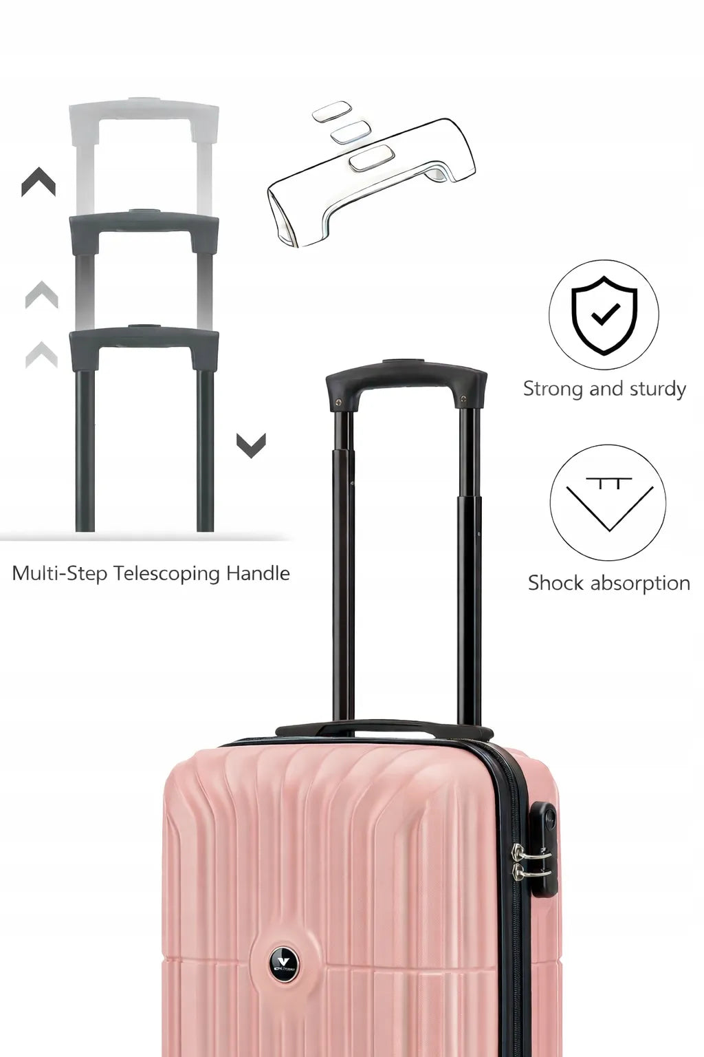 Mažas rankinis bagažas 40 × 30 × 20, ABS lagaminas su nuimamais ratukais, Ryanair, rožinis
