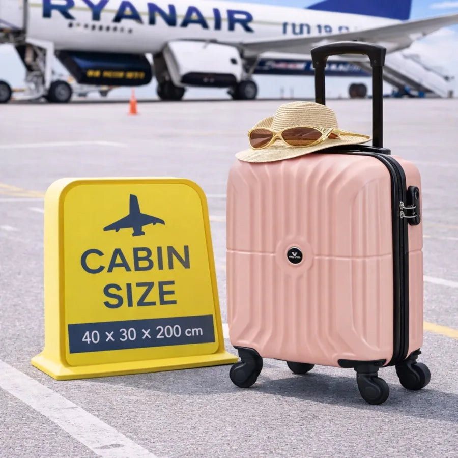 Mažas rankinis bagažas 40 × 30 × 20, ABS lagaminas su nuimamais ratukais, Ryanair, rožinis