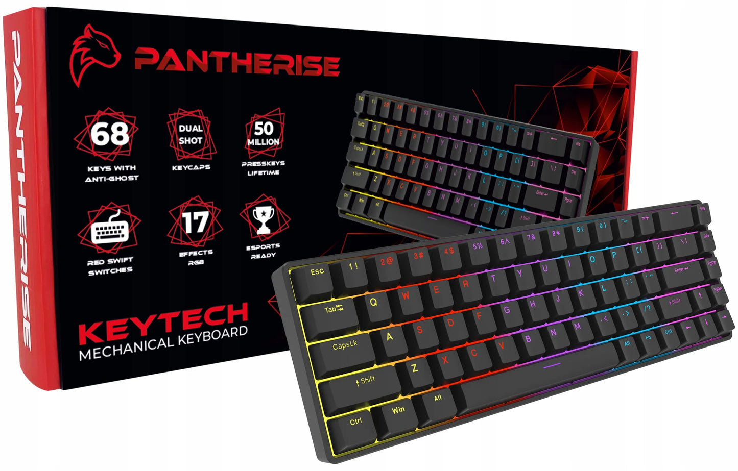 Mechaninė žaidimų klaviatūra Pantherise 68 KeyTech, RGB apšvietimas