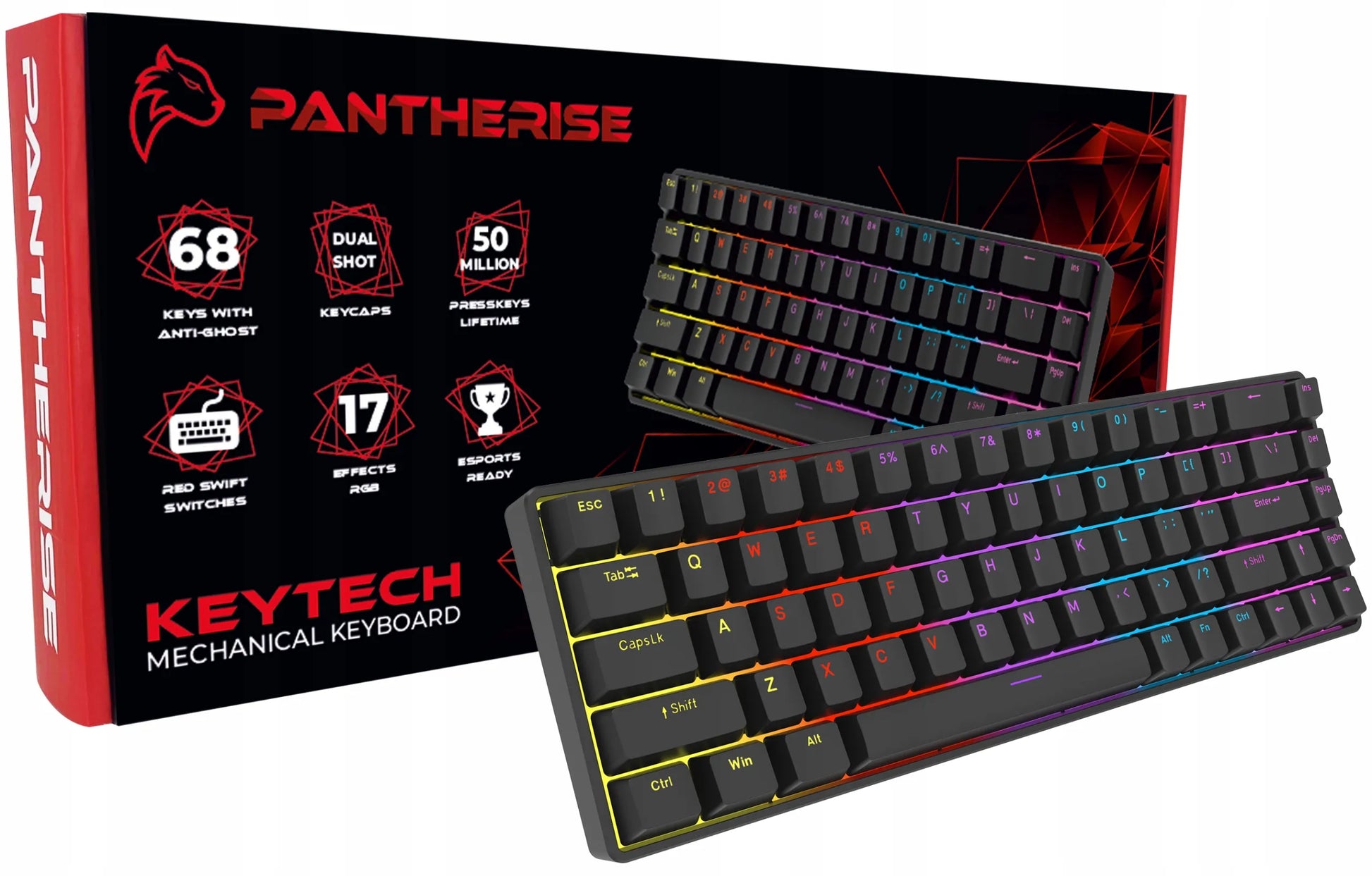 Mechaninė žaidimų klaviatūra Pantherise 68 KeyTech, RGB apšvietimas