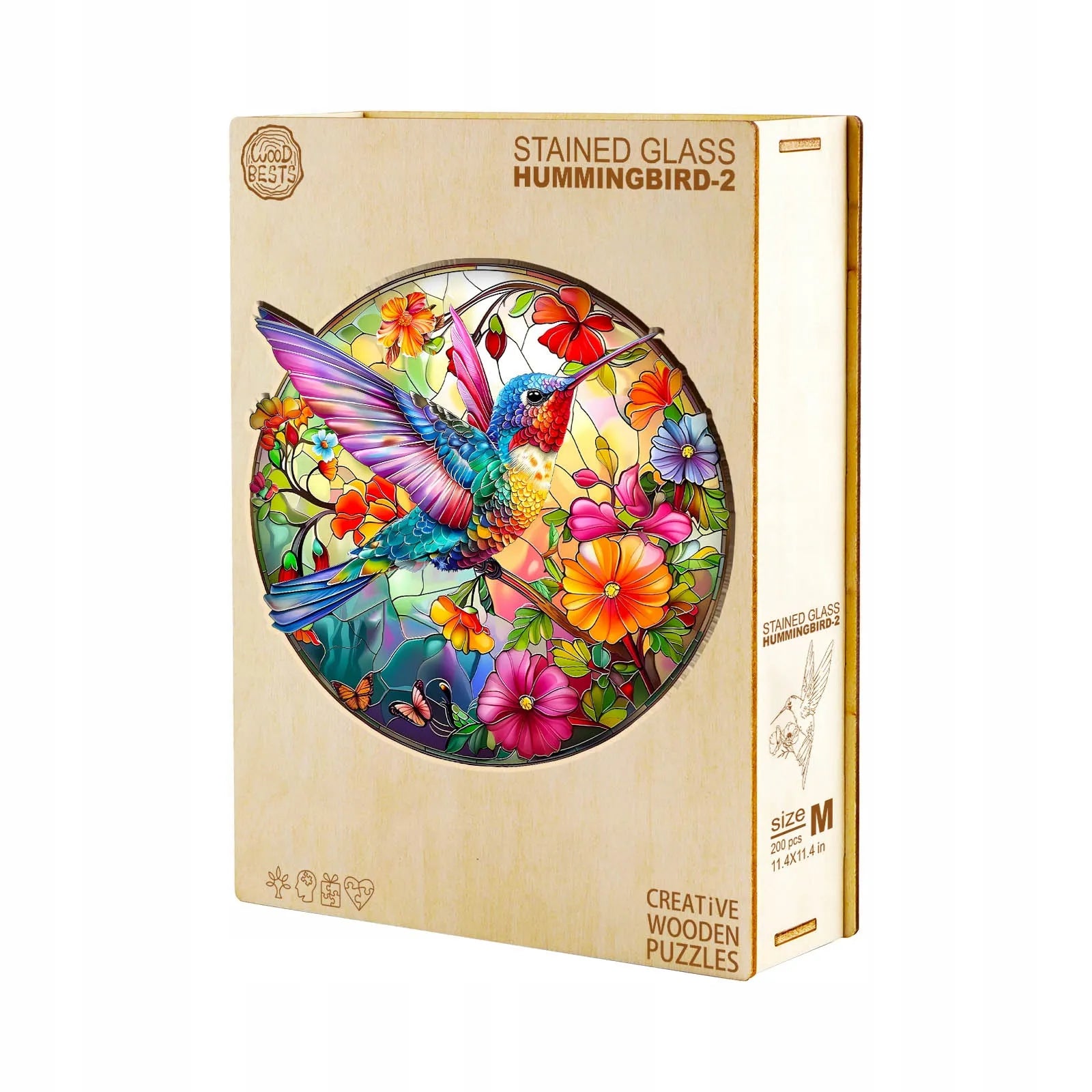 Medinė dėlionė Kolibris Vitražas 300 detalių medinėje dėžutėje