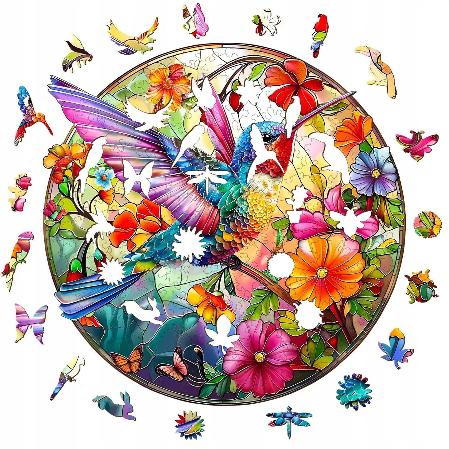 Medinė dėlionė Kolibris Vitražas 300 detalių medinėje dėžutėje