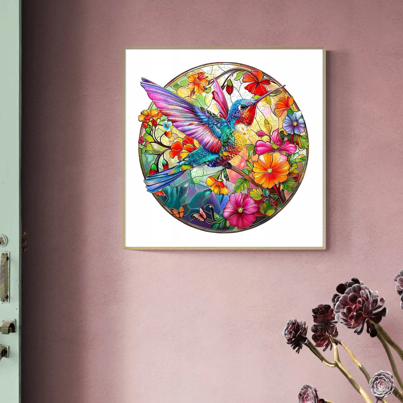 Medinė dėlionė Kolibris Vitražas 300 detalių medinėje dėžutėje