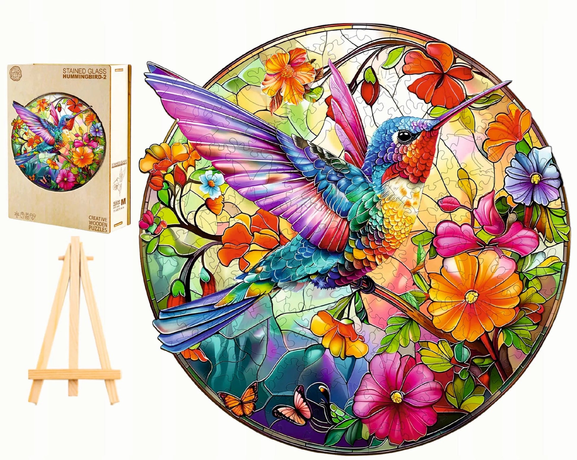 Medinė dėlionė Kolibris Vitražas 300 detalių medinėje dėžutėje