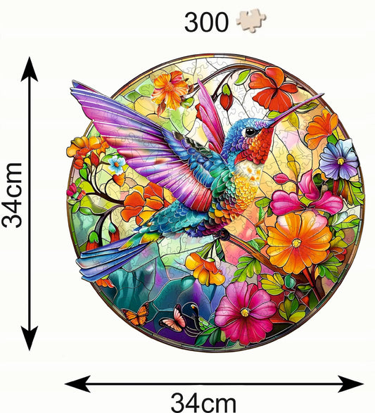 Medinė dėlionė Kolibris Vitražas 300 detalių medinėje dėžutėje