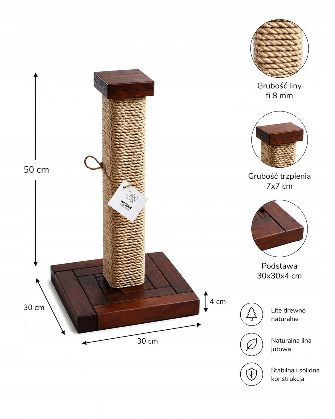 Medinė draskyklė katėms, draskymo stulpas, 50 cm, stabili, tvirta ir sunki