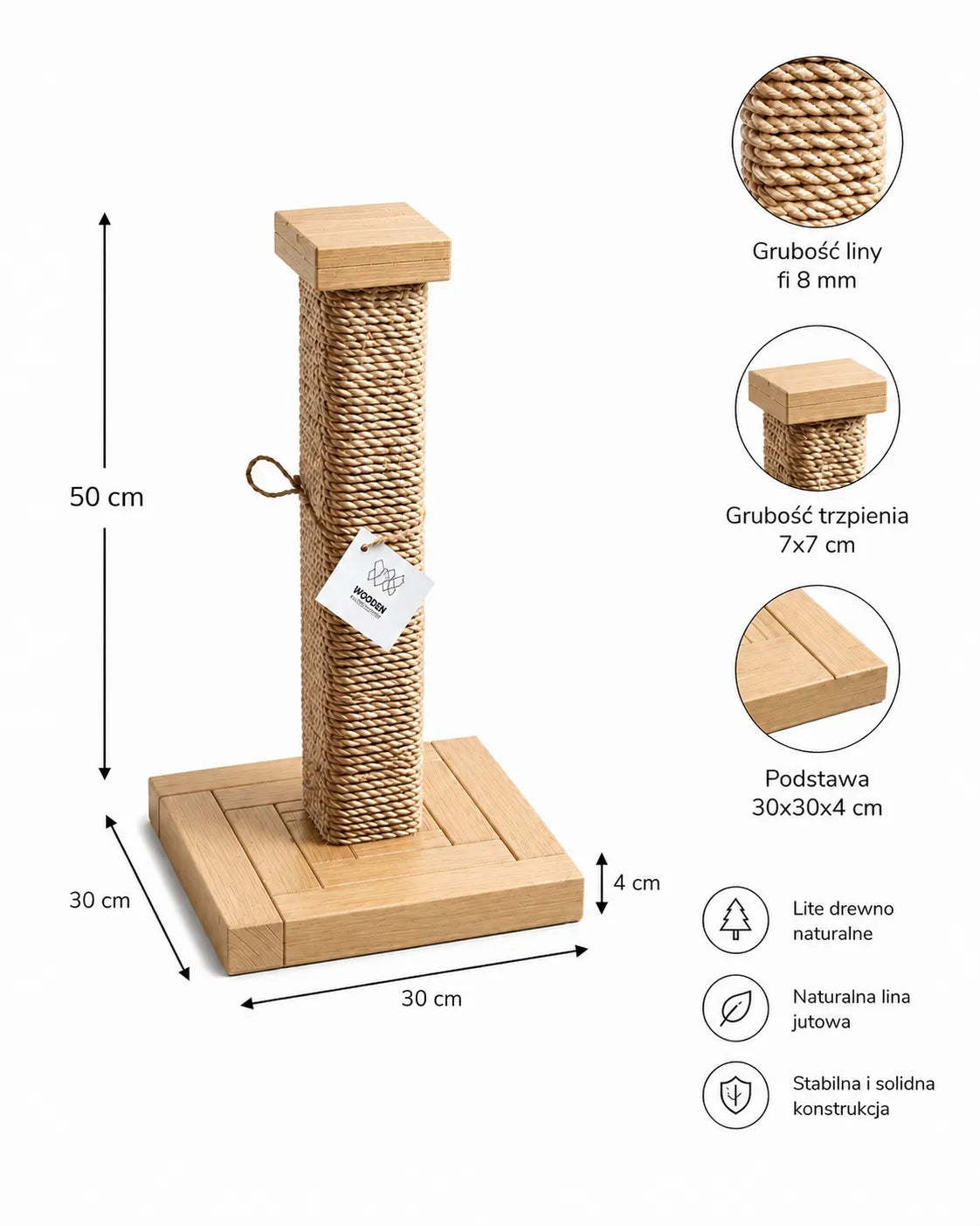Medinė draskyklė katėms, draskymo stulpas, 50 cm, stabili, tvirta ir sunki