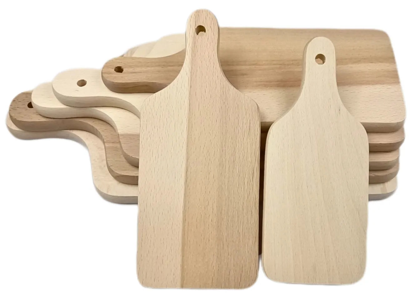 Medinės pjaustymo lentelės – didelis 7 vnt. virtuvinių lentelių rinkinys su rankenomis