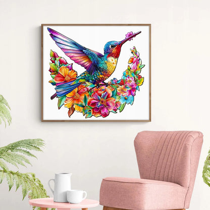 Mediniai dėlionės elementai Kolibris 260 vienetų Kolibris gėlėse medinėje dėžutėje
