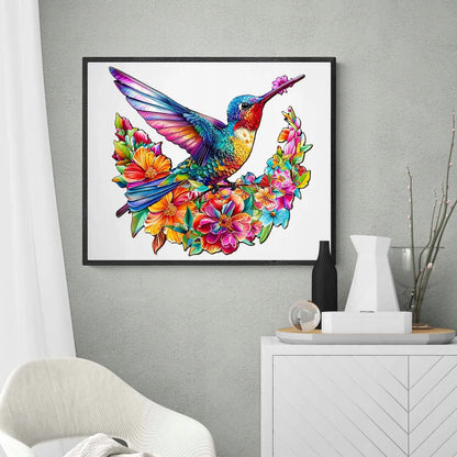 Mediniai dėlionės elementai Kolibris 260 vienetų Kolibris gėlėse medinėje dėžutėje