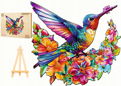Mediniai dėlionės elementai Kolibris 260 vienetų Kolibris gėlėse medinėje dėžutėje