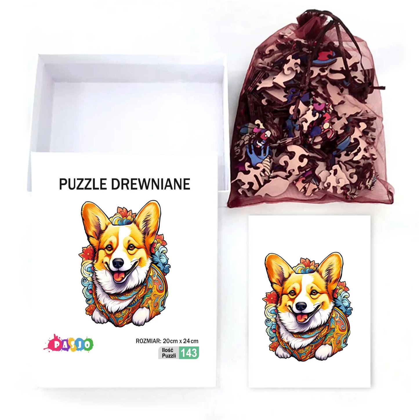 Mediniai dėlionės vaikams 143 elementai Welsh Corgi dovana vaikams