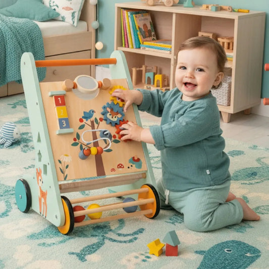 Medinis edukacinis vaikštynė-stūmdukas Sun Baby XXL su rūšiuokliu