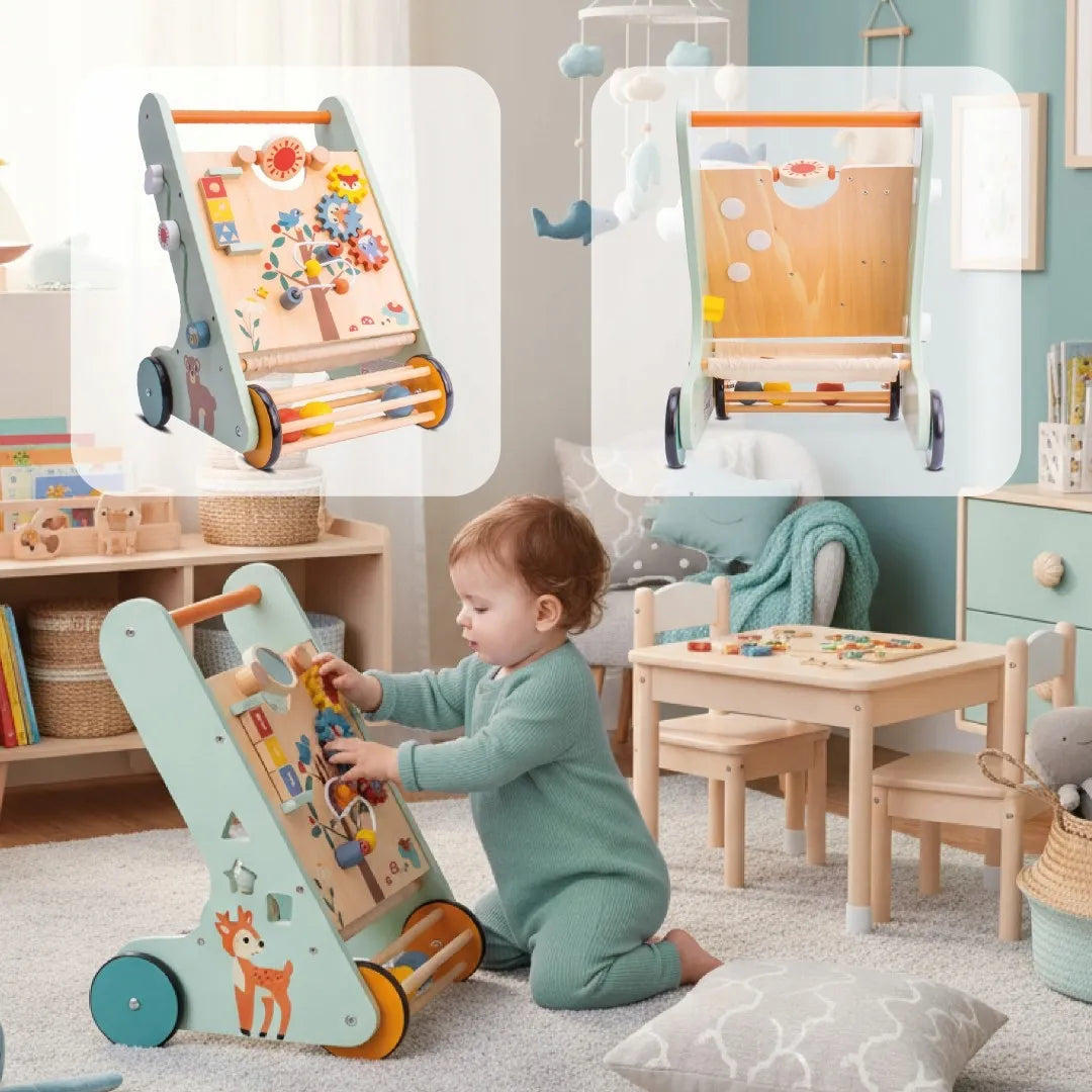 Medinis edukacinis vaikštynė-stūmdukas Sun Baby XXL su rūšiuokliu