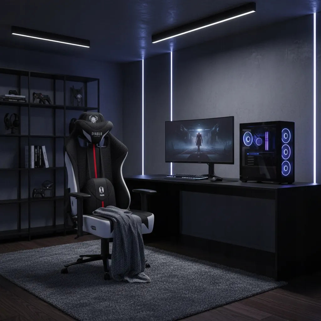 Medžiaginė žaidimų kėdė DIABLO X-Player 2.0 Normal Size, balta-juoda