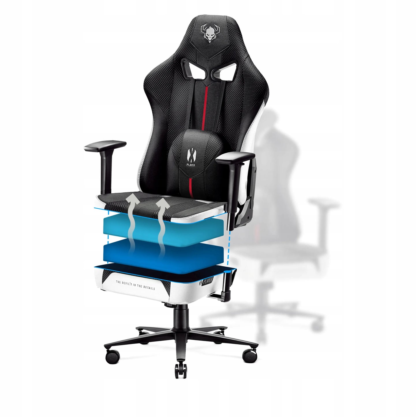 Medžiaginė žaidimų kėdė DIABLO X-Player 2.0 Normal Size, balta-juoda