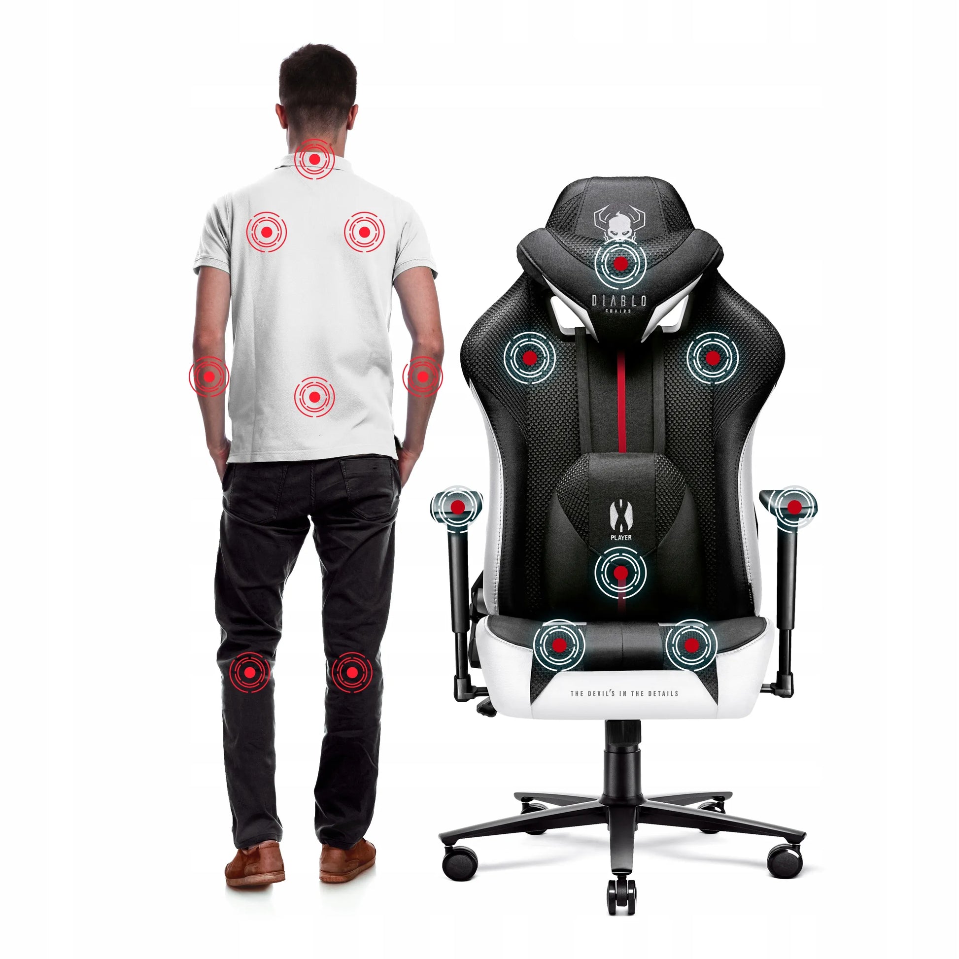 Medžiaginė žaidimų kėdė DIABLO X-Player 2.0 Normal Size, balta-juoda