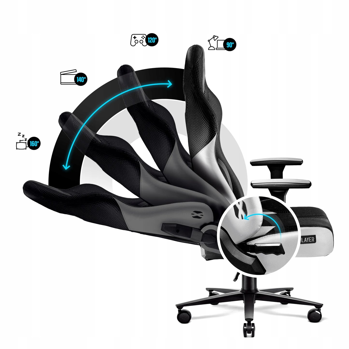 Medžiaginė žaidimų kėdė DIABLO X-Player 2.0 Normal Size, balta-juoda