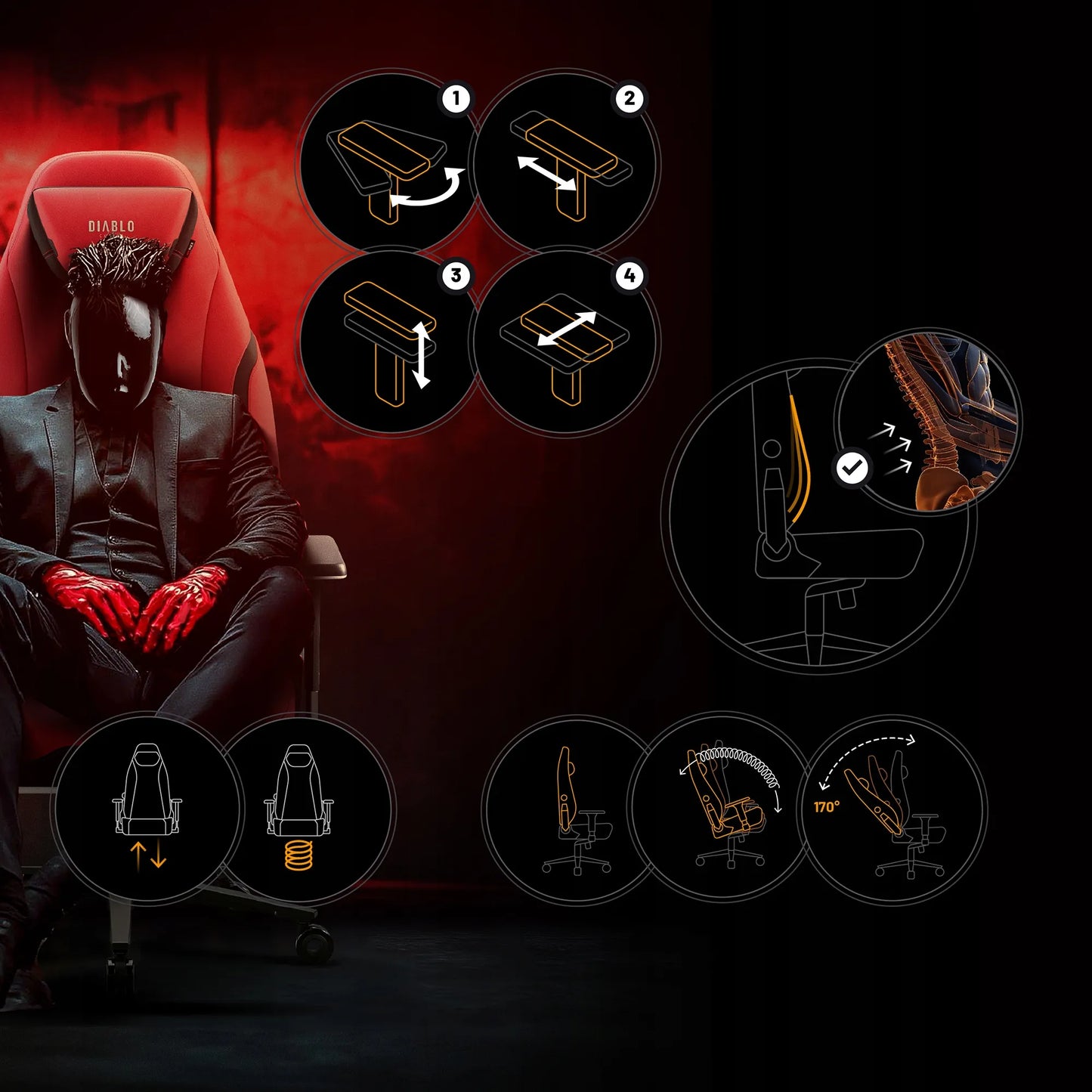Medžiaginė žaidimų kėdė DIABLO X.EYE PRIME Normal Size, Bloody Mary