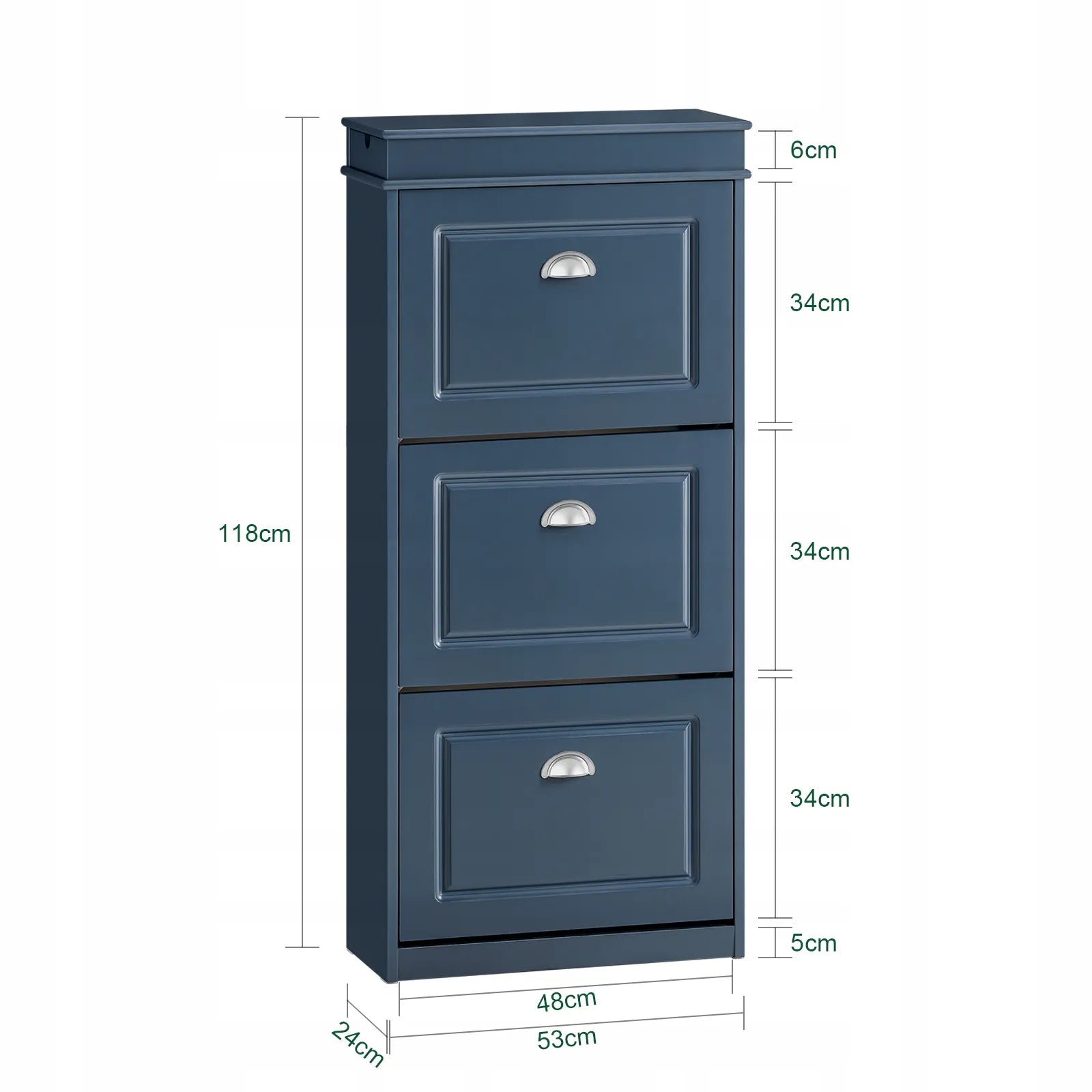 Mėlyna batų spintelė su 3 atlenkiamomis durelėmis prieškambariui, pastatoma 53x24cm FSR94-B