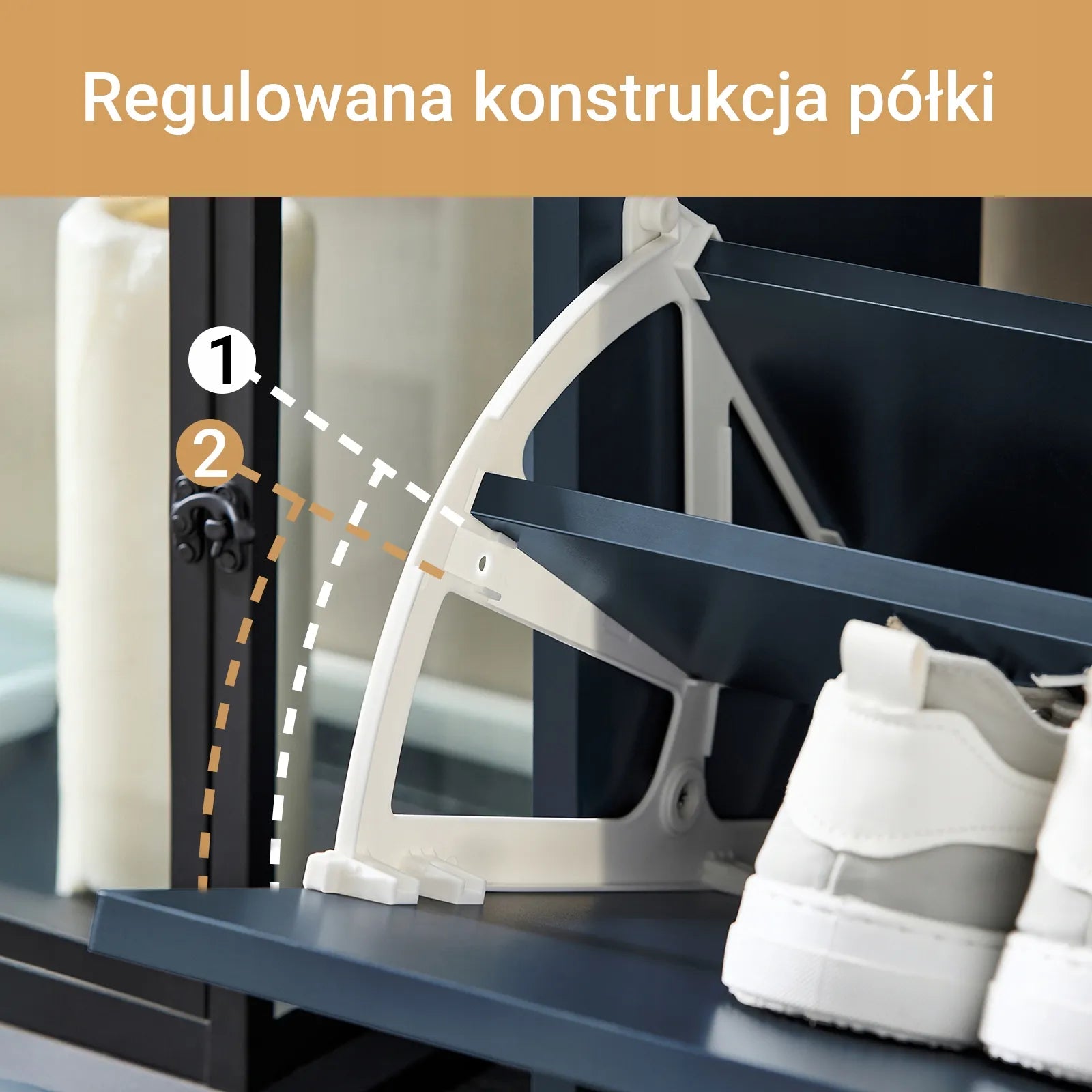 Mėlyna batų spintelė su 3 atlenkiamomis durelėmis prieškambariui, pastatoma 53x24cm FSR94-B