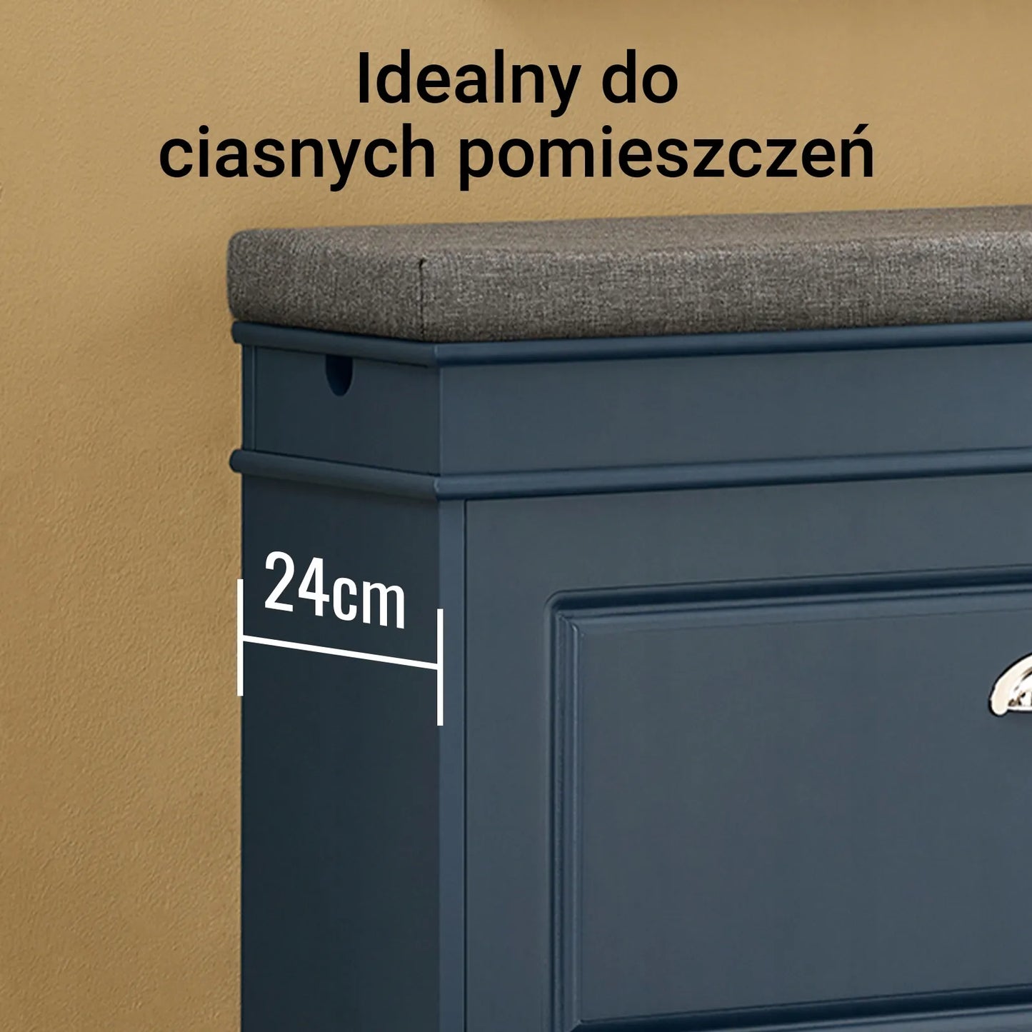 Mėlynas apmuštas batų suolas su saugojimo vieta 75x24cm FSR82-L-B