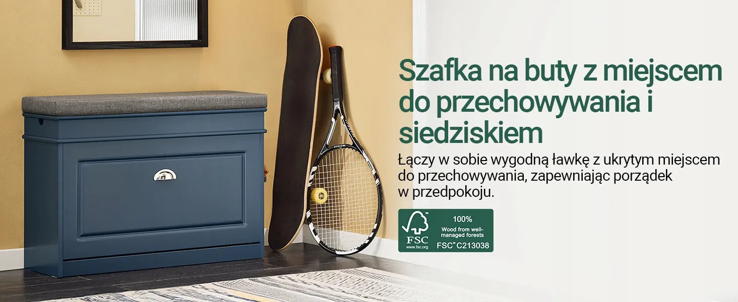 Mėlynas apmuštas batų suolas su saugojimo vieta 75x24cm FSR82-L-B