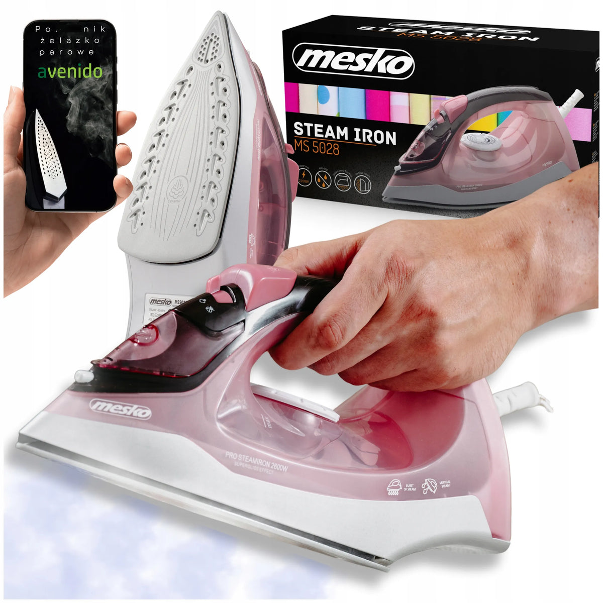 Mesko MS 5028 garinis lygintuvas, 2600 W, keraminis padas, savivalos funkcija, ANTI-DRIP, ANTI-CALC