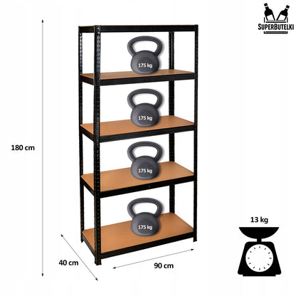 Metalinė sandėlio lentyna 180x90x40 – tvirta dirbtuvių ir garažo lentyna, juoda