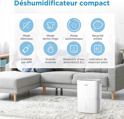 „Midea“ MDD0Z-12DEN7-QA3 oro sausintuvas „Anti-Mould“, 12 l/24 val., išmanusis