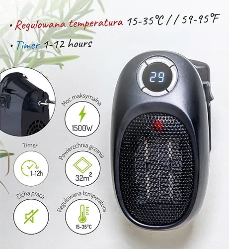 MINI ELEKTRINIS ŠILDYTUVAS ADLER MINI 7726 TERMOVENTILIATORIUS ŠILDYKLĖ SU LAIKMAČIU IR REGULIAVIMU