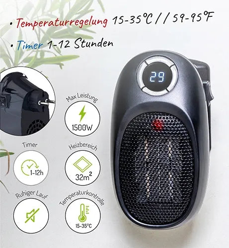 MINI ELEKTRINIS ŠILDYTUVAS ADLER MINI 7726 TERMOVENTILIATORIUS ŠILDYKLĖ SU LAIKMAČIU IR REGULIAVIMU