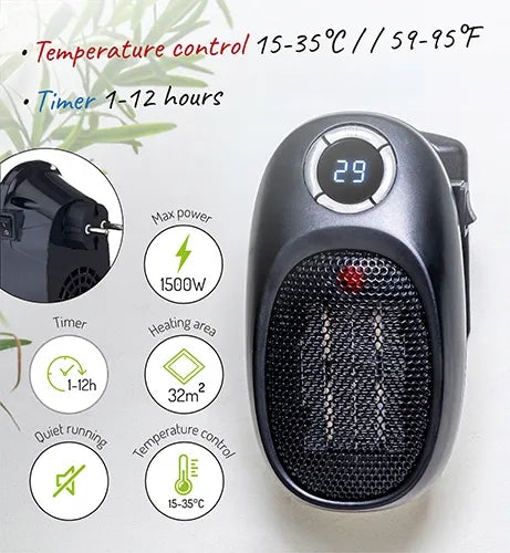MINI ELEKTRINIS ŠILDYTUVAS ADLER MINI 7726 TERMOVENTILIATORIUS ŠILDYKLĖ SU LAIKMAČIU IR REGULIAVIMU