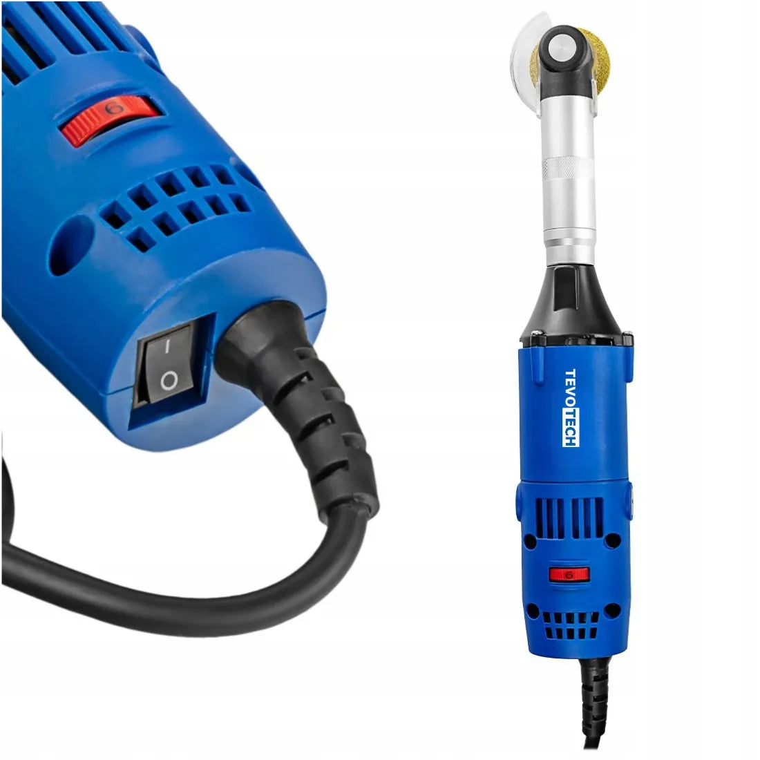 Mini kampinis šlifuoklis TEVOTECH 550 W su greičio reguliavimu ir aksesuarų rinkiniu