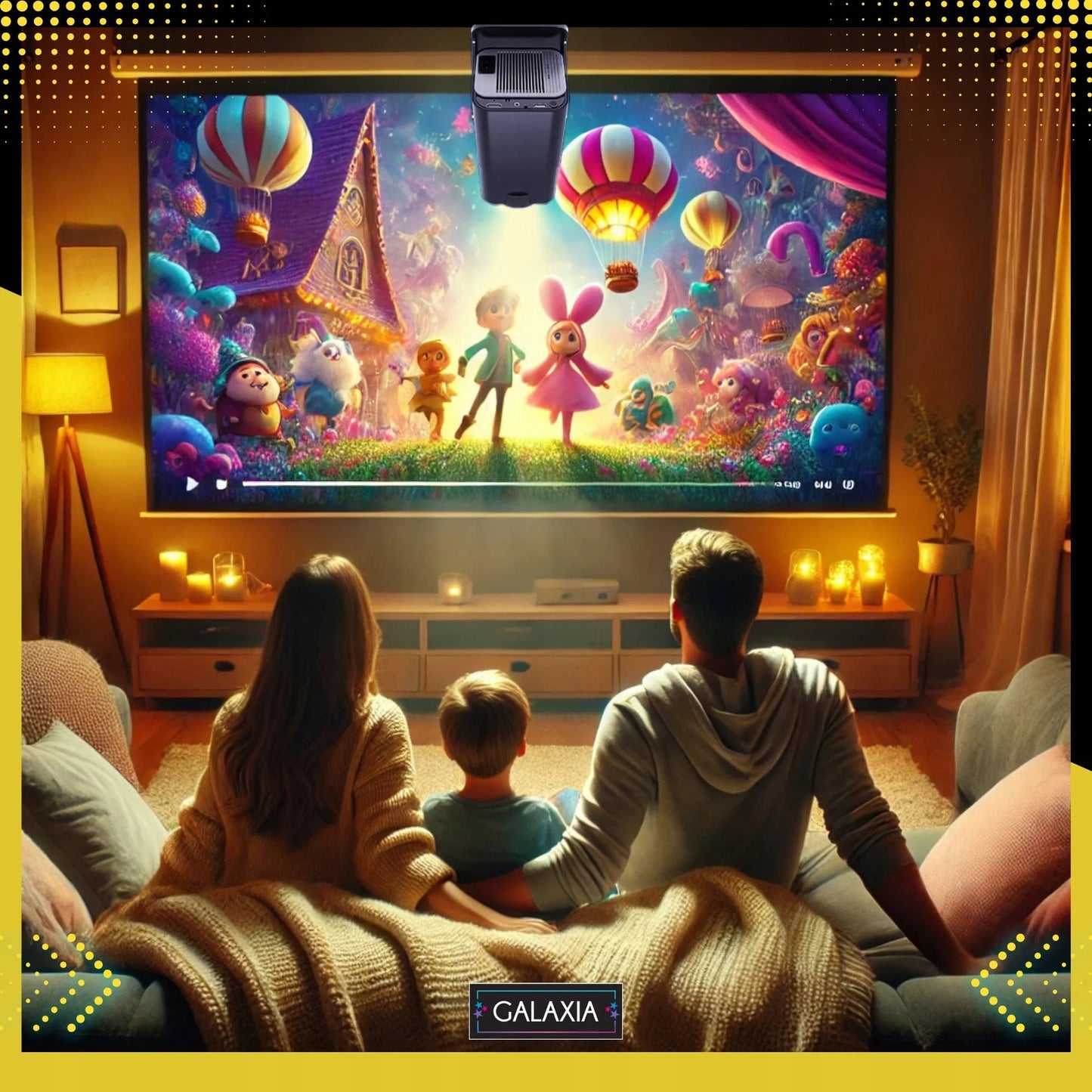 Mini projektorius GALAXIA HY320, nešiojamas, Android 11, LED, Wi-Fi, HD, Smart TV, juodas