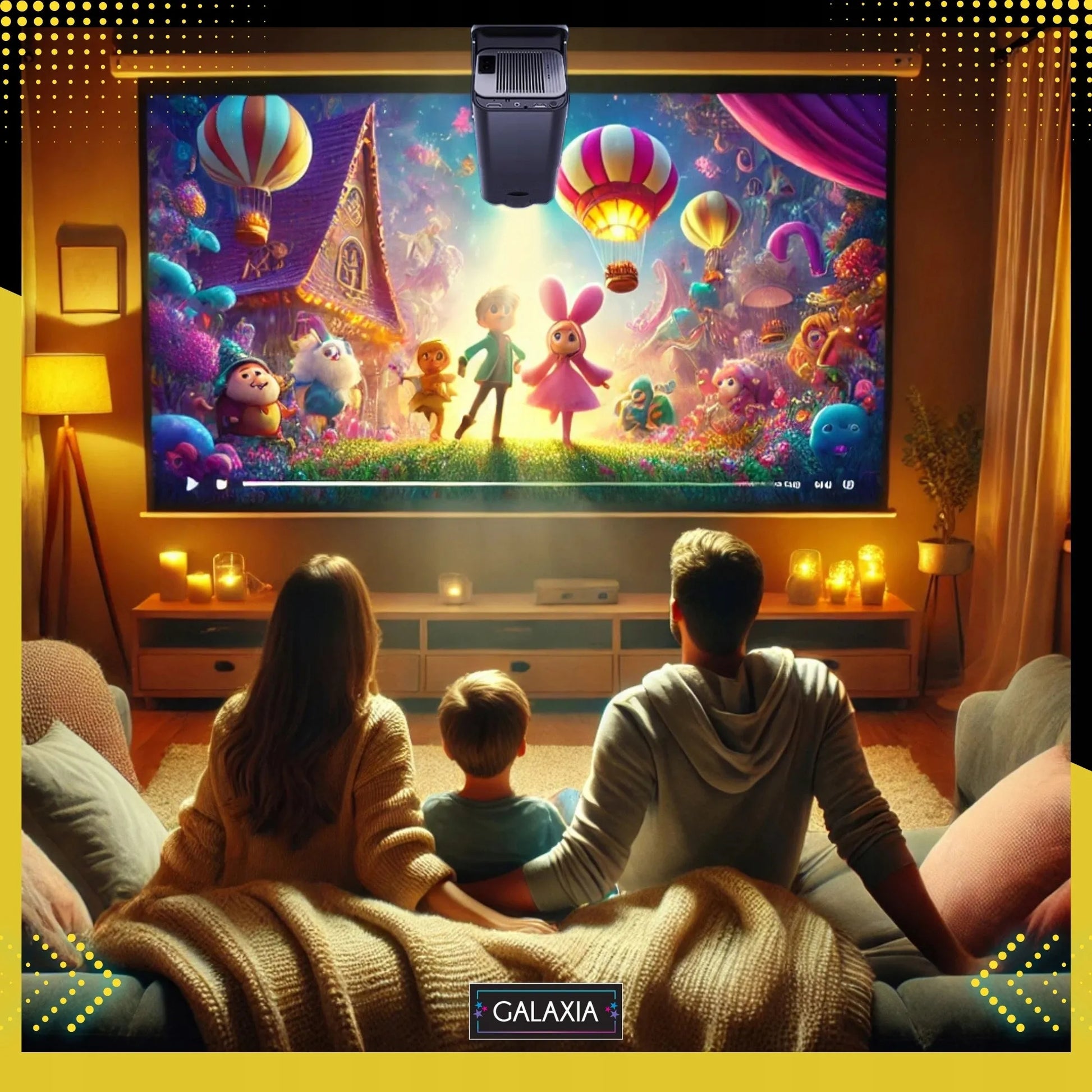 Mini projektorius GALAXIA HY320, nešiojamas, Android 11, LED, Wi-Fi, HD, Smart TV, juodas