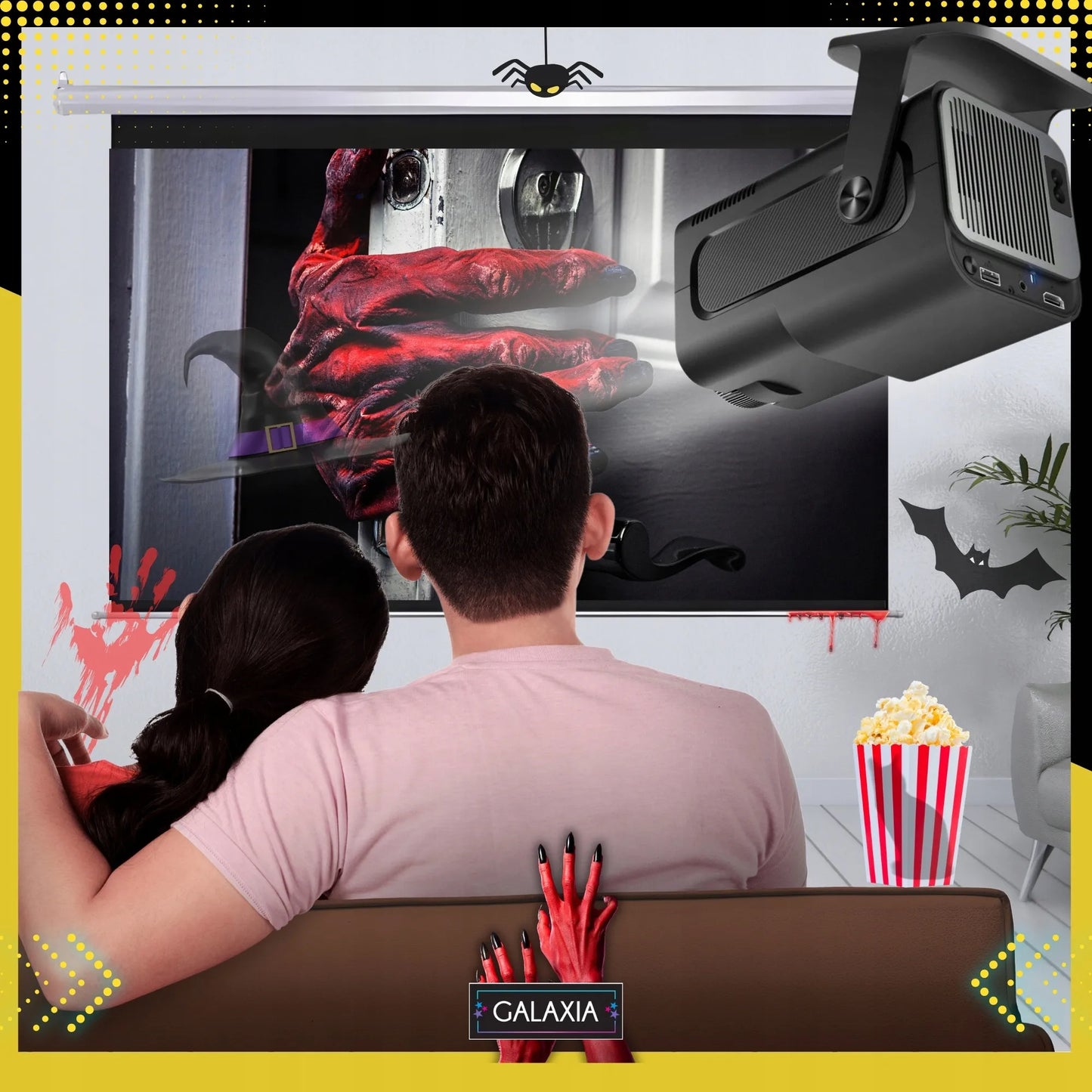 Mini projektorius GALAXIA HY320, nešiojamas, Android 11, LED, Wi-Fi, HD, Smart TV, juodas