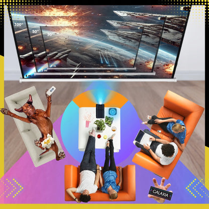 Mini projektorius GALAXIA HY320, nešiojamas, Android 11, LED, Wi-Fi, HD, Smart TV, juodas
