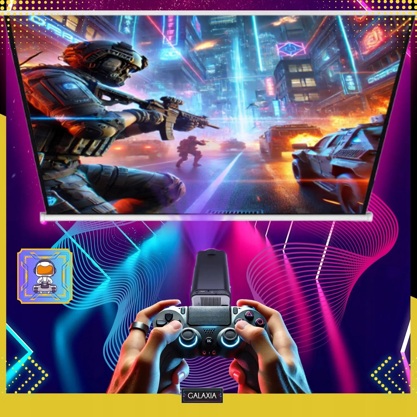 Mini projektorius GALAXIA HY320, nešiojamas, Android 11, LED, Wi-Fi, HD, Smart TV, juodas