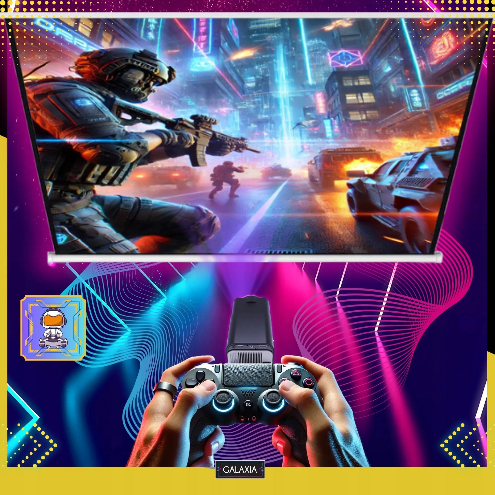 Mini projektorius GALAXIA HY320, nešiojamas, Android 11, LED, Wi-Fi, HD, Smart TV, juodas