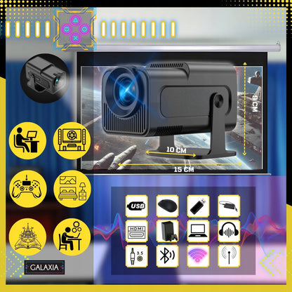 Mini projektorius GALAXIA HY320, nešiojamas, Android 11, LED, Wi-Fi, HD, Smart TV, juodas