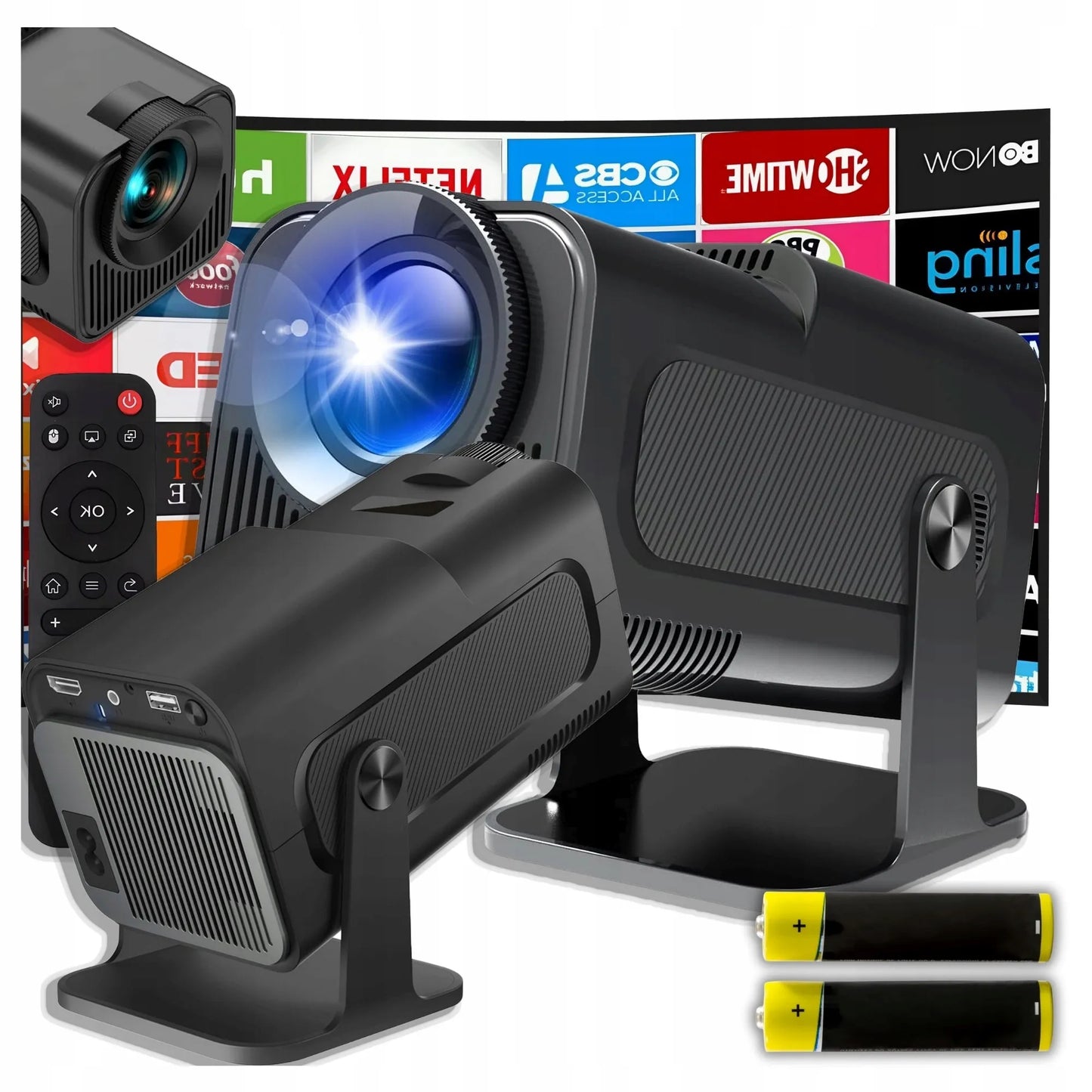 Mini projektorius GALAXIA HY320, nešiojamas, Android 11, LED, Wi-Fi, HD, Smart TV, juodas