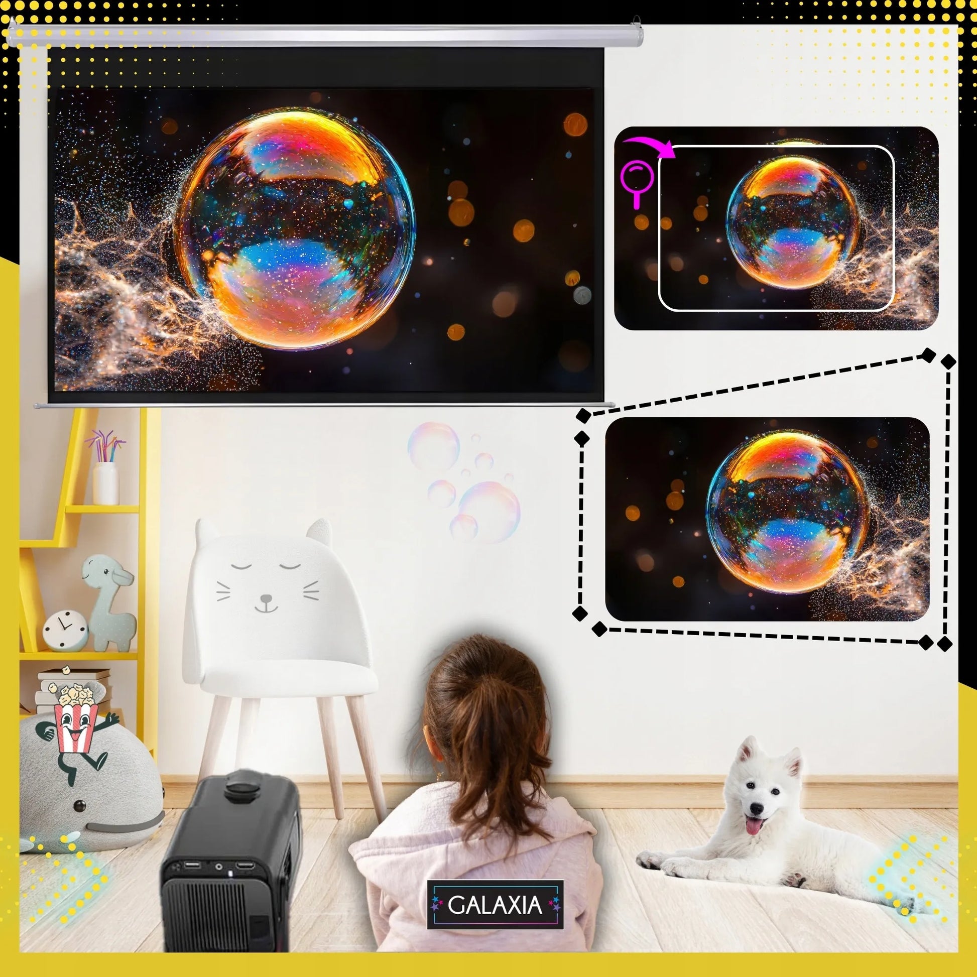 Mini projektorius GALAXIA HY320, nešiojamas, Android 11, LED, Wi-Fi, HD, Smart TV, juodas