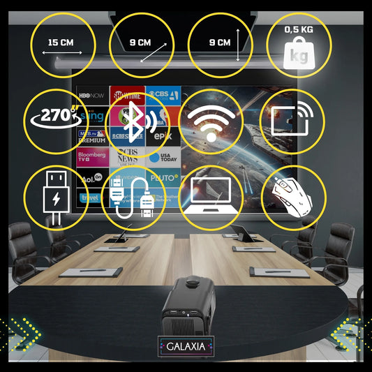 Mini projektorius GALAXIA HY320, nešiojamas, Android 11, LED, Wi-Fi, HD, Smart TV, juodas