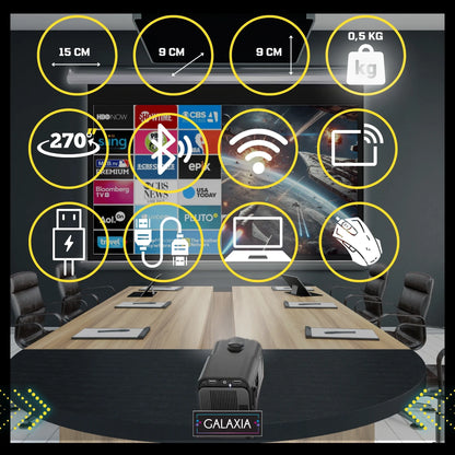 Mini projektorius GALAXIA HY320, nešiojamas, Android 11, LED, Wi-Fi, HD, Smart TV, juodas