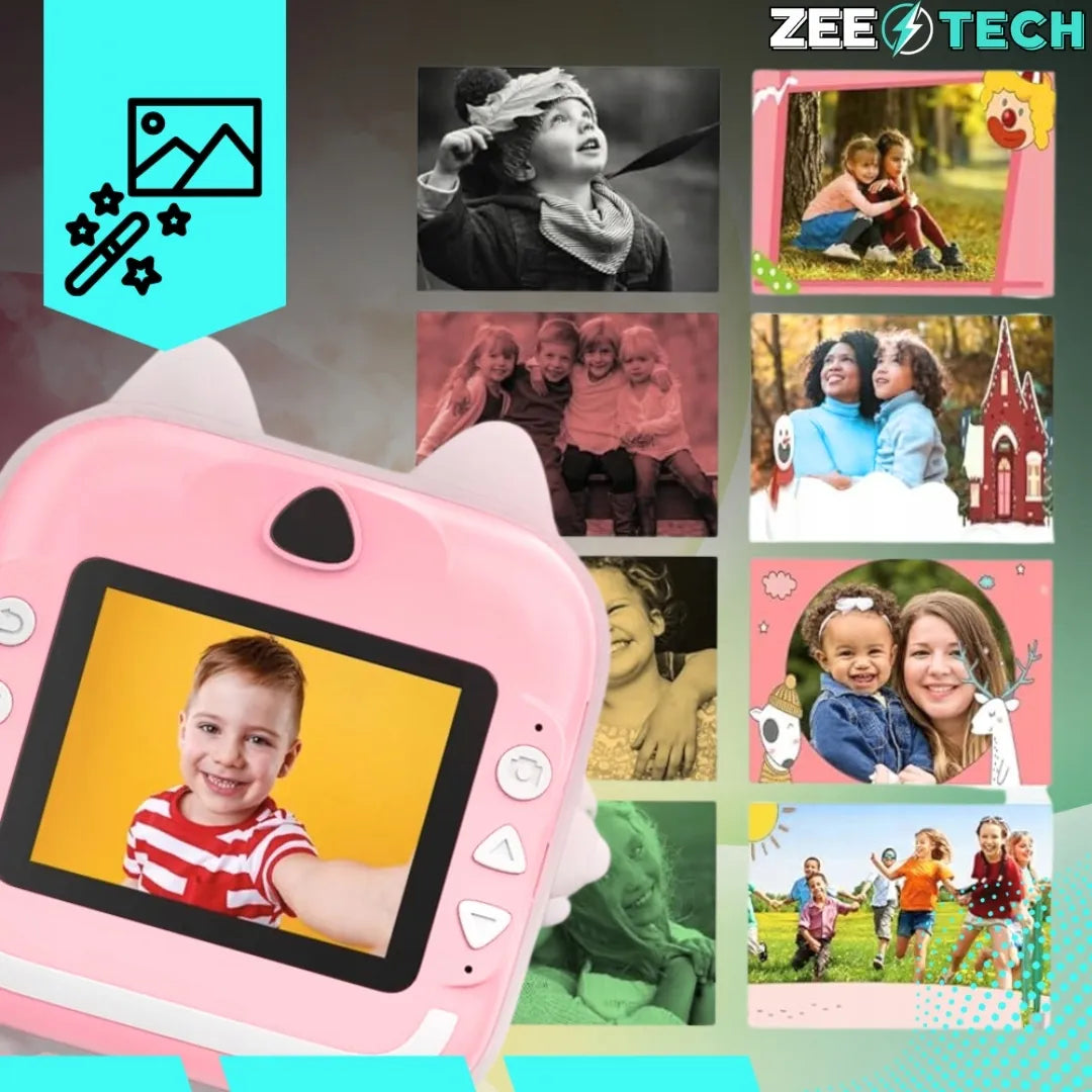 Momentinis fotoaparatas vaikams „Drukuś“ su spausdintuvu, 32 GB kortele ir 3 ritinėliais