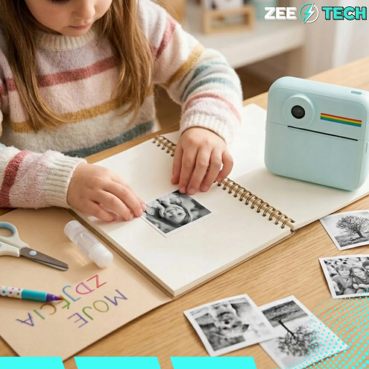 Momentinis skaitmeninis fotoaparatas vaikams „Drukuś“ su mini spausdintuvu ir 18 ritinėlių