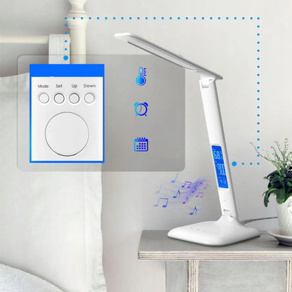 MONTIS LED stalo lempa su LCD ekranu, 5 apšvietimo režimais, laikrodžiu ir žadintuvu