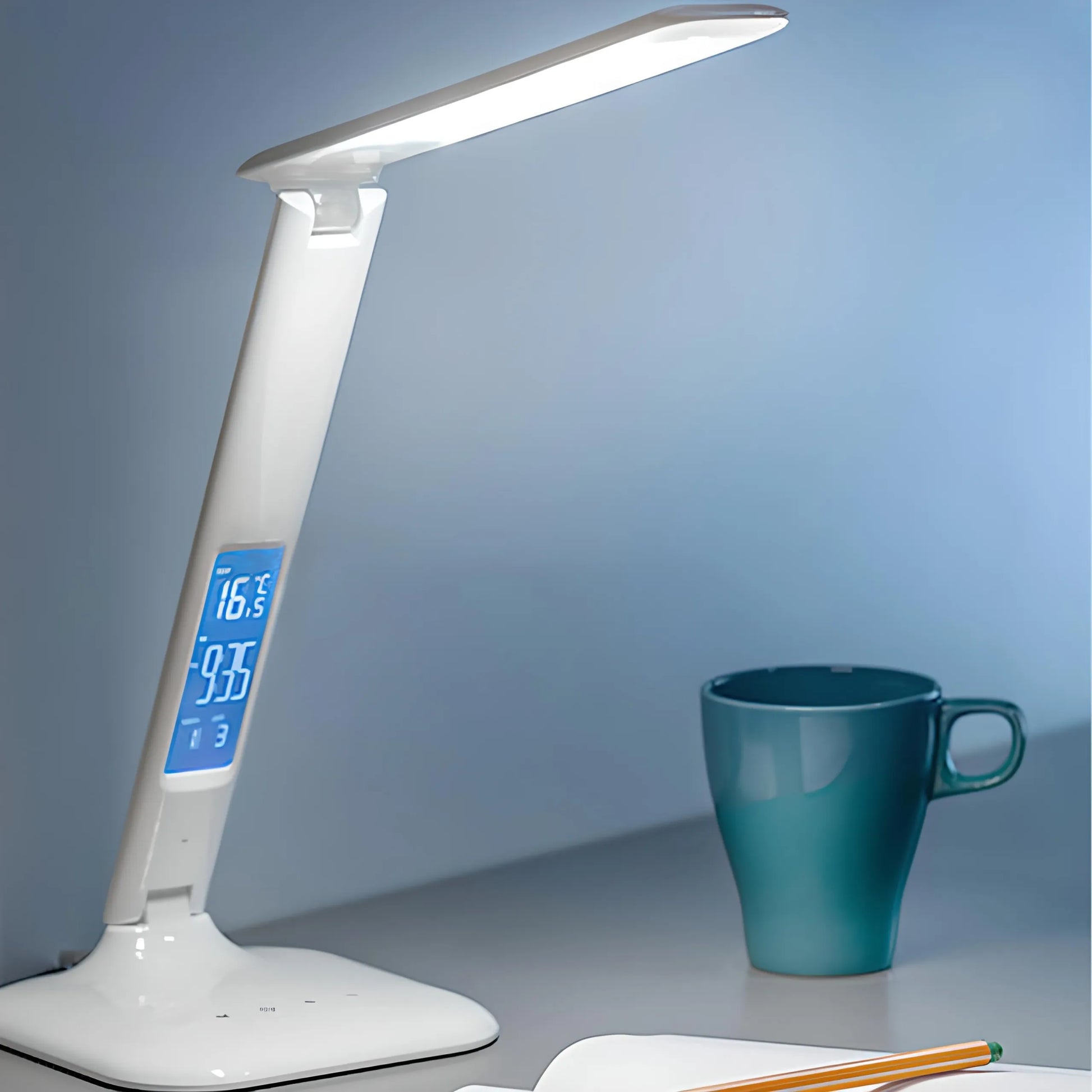 MONTIS LED stalo lempa su LCD ekranu, 5 apšvietimo režimais, laikrodžiu ir žadintuvu