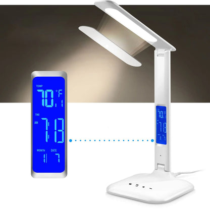 MONTIS LED stalo lempa su LCD ekranu, 5 apšvietimo režimais, laikrodžiu ir žadintuvu